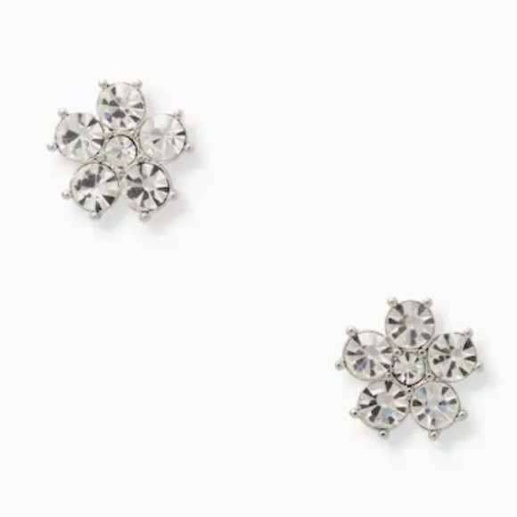 KATE SPADE Cubic Zirconia Flower Silver Earrings Studs Posts NEW